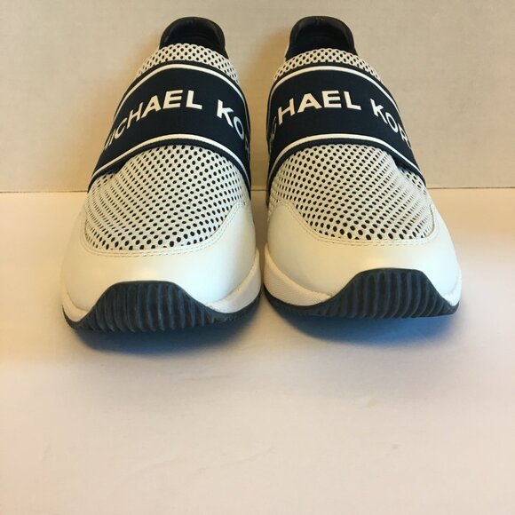 Michael Michael Kors Felix Extreme Trainer Size 10m White Navy Slip On Wedge - Picture 5 of 14